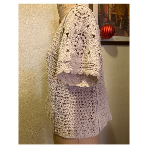 Solitaire Boho Festival Crème Crochet Short Sleeve Pullover Top Size XL - Picture 6 of 10